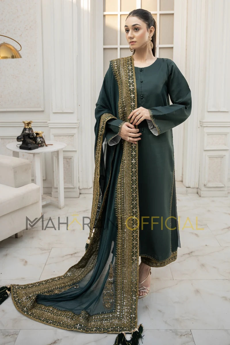 Green Mystique – Luxury Embroidered Suit for Women