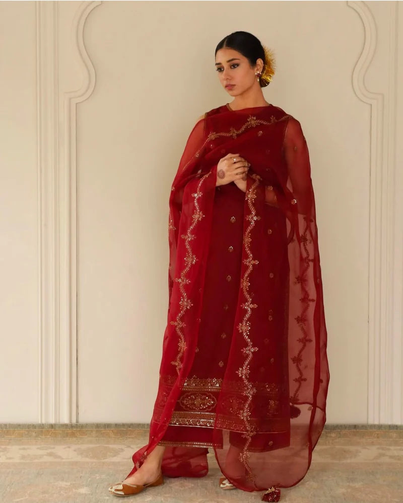 Royal Red Maroon Attire – Luxury 3-Piece Suit for Women