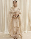 Golden Petal Lawn Suit | Golden Embroidery with Organza Dupatta