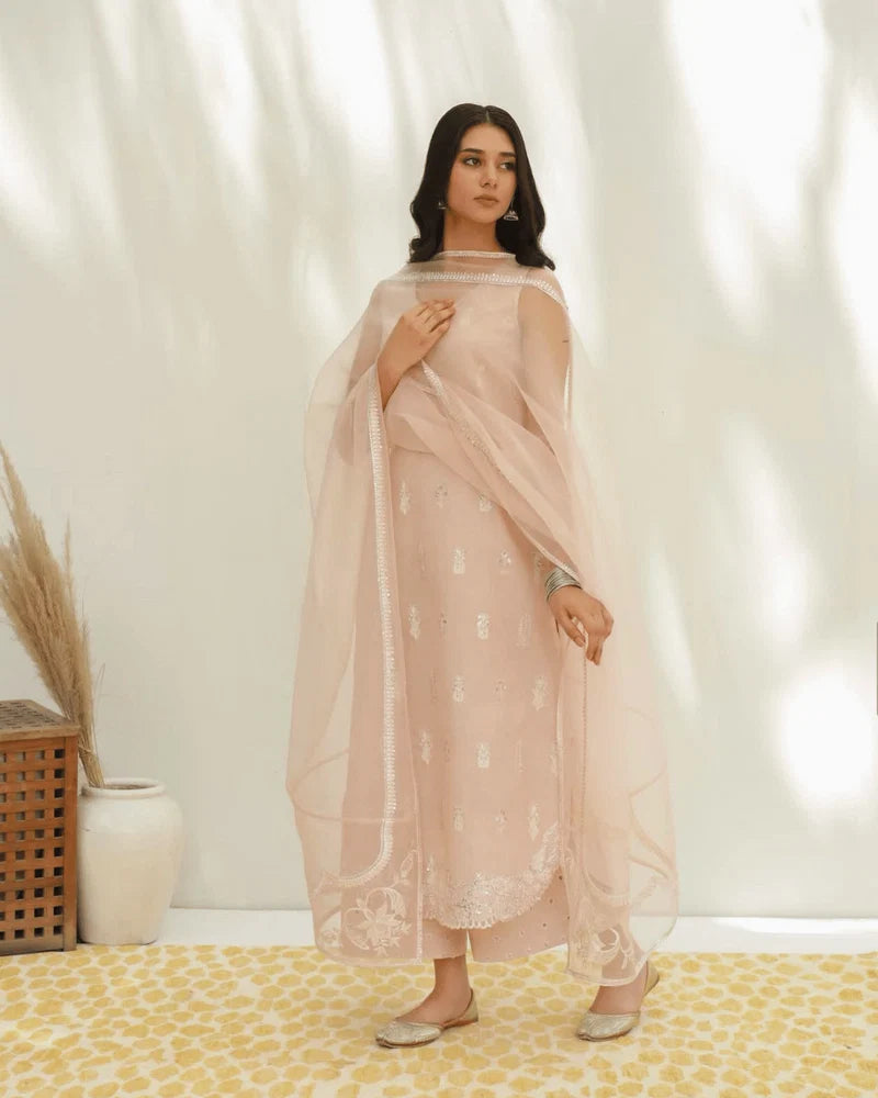 Dusty Pink Lawn Suit | Floral 3 Piece Formal Wear