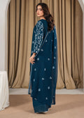 Fari Embroidered 3PC | Deep Teal Lawn Kurta with Farshi Shalwar & Chiffon Dupatta