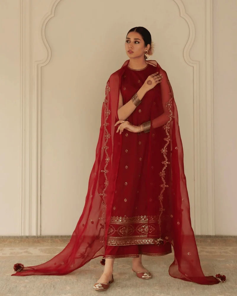 Royal Red Maroon Attire – Luxury 3-Piece Suit for Women