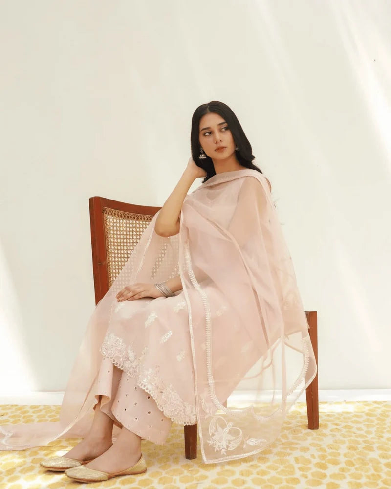 Dusty Pink Lawn Suit | Floral 3 Piece Formal Wear