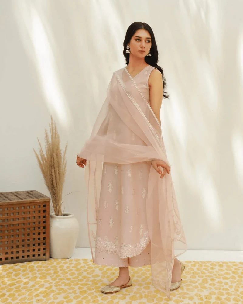 Dusty Pink Lawn Suit | Floral 3 Piece Formal Wear