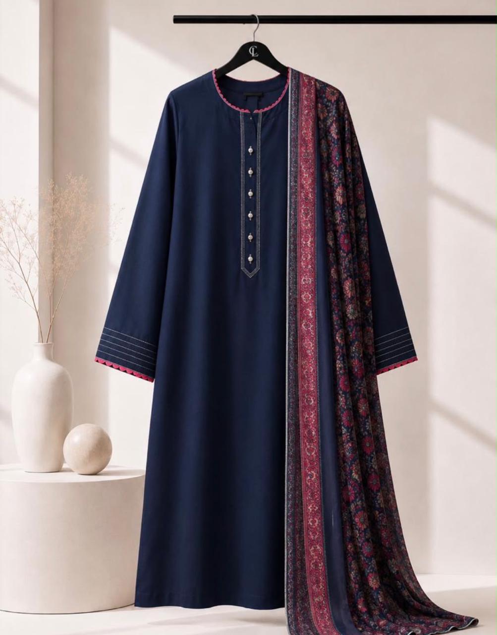 #RL089 Navy Blue Lawn 3 piece