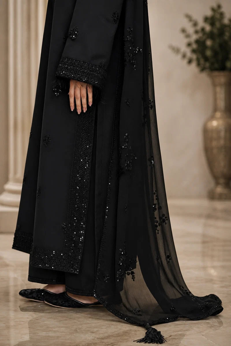 Shab-e-Noor - Black 3 Piece Stitched Suit with black Sequence Work | Luxury Pret