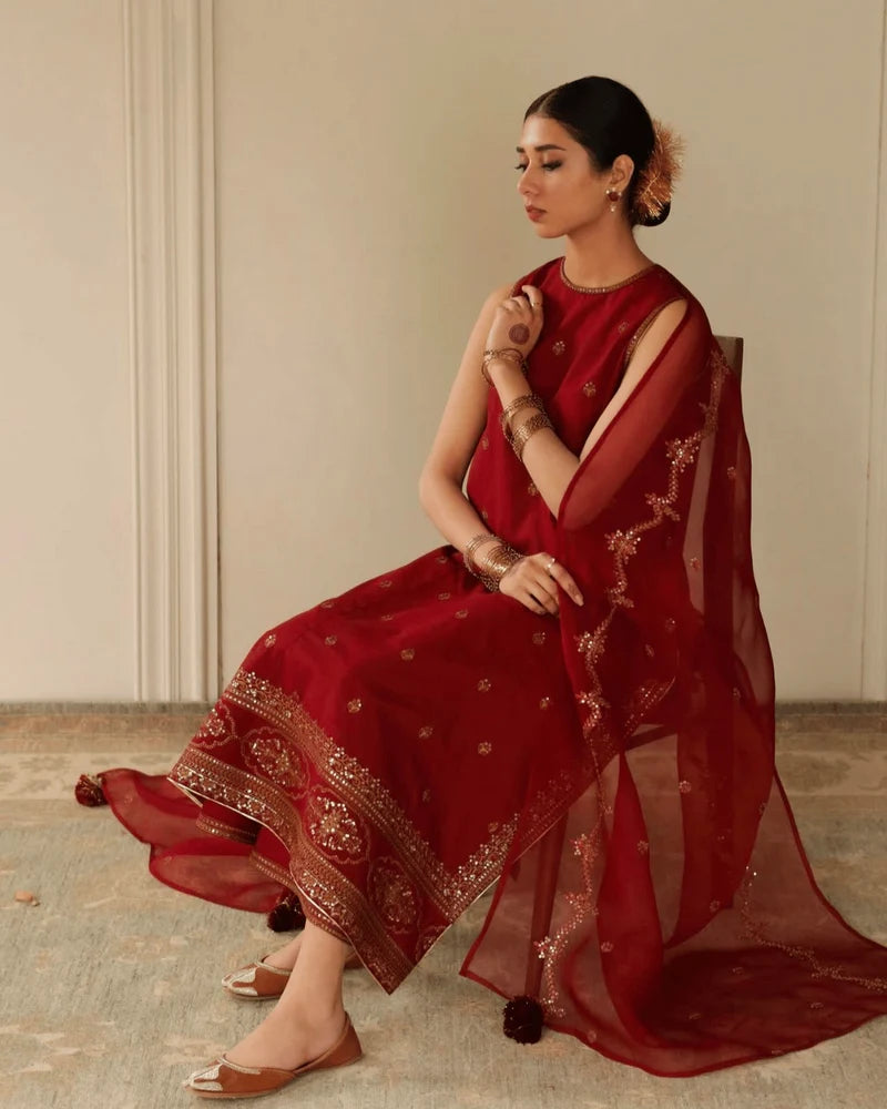 Royal Red Maroon Attire – Luxury 3-Piece Suit for Women