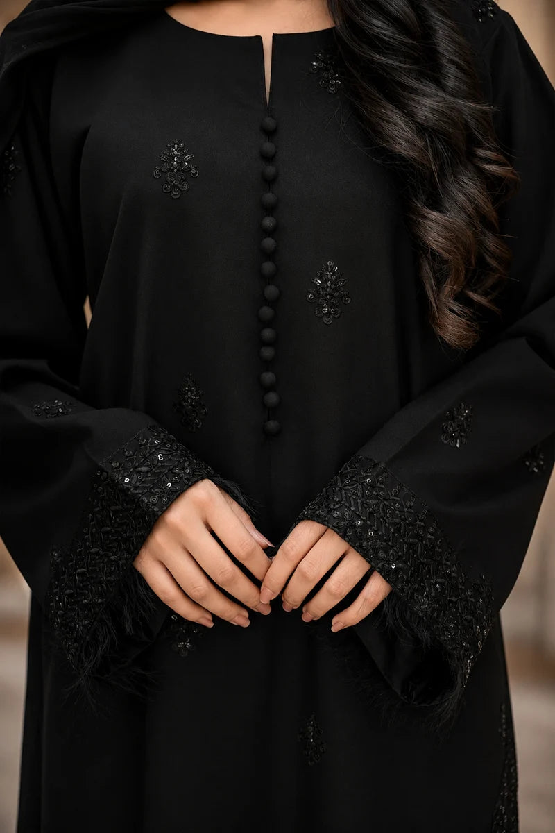 Shab-e-Noor - Black 3 Piece Stitched Suit with black Sequence Work | Luxury Pret