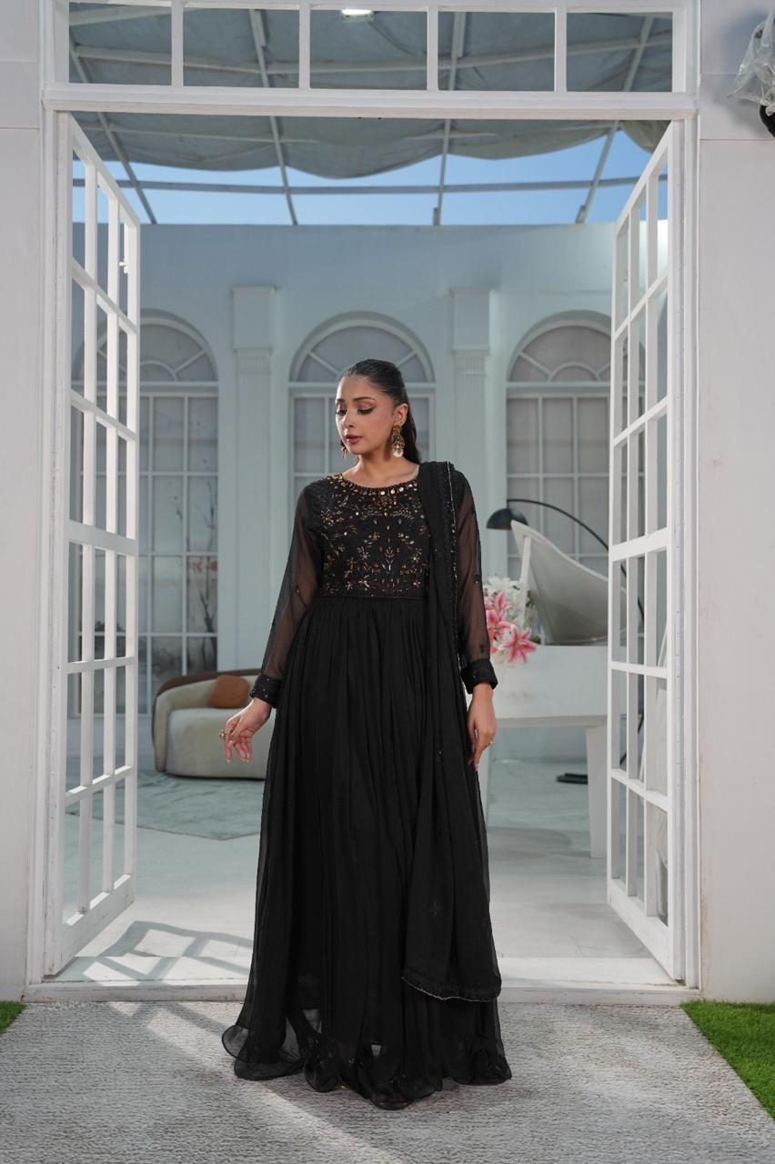 #MX114 Black Shiffon Maxi 3 Piece