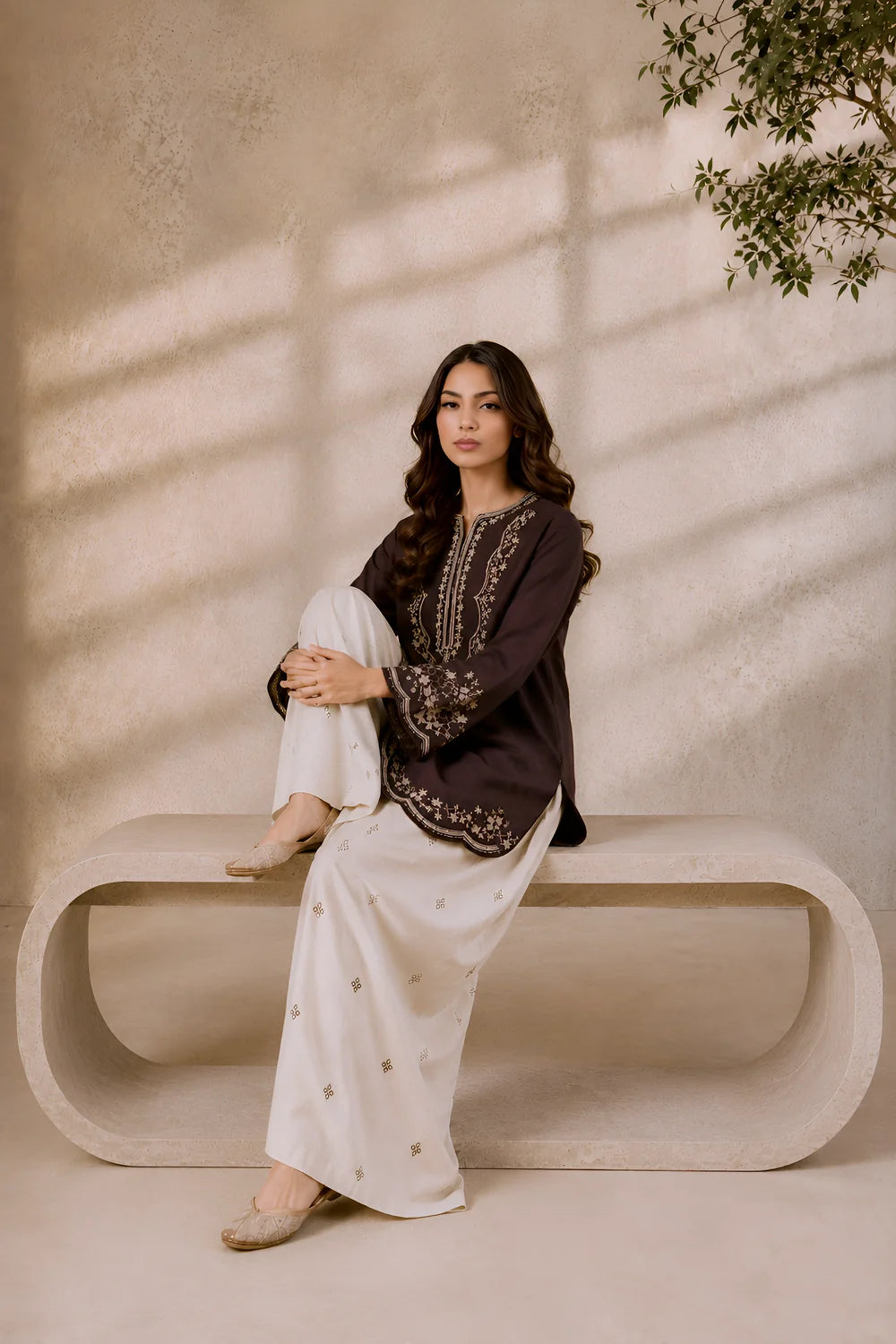 Nagma | Brown Embroidered Lawn 2PC Kurta Set
