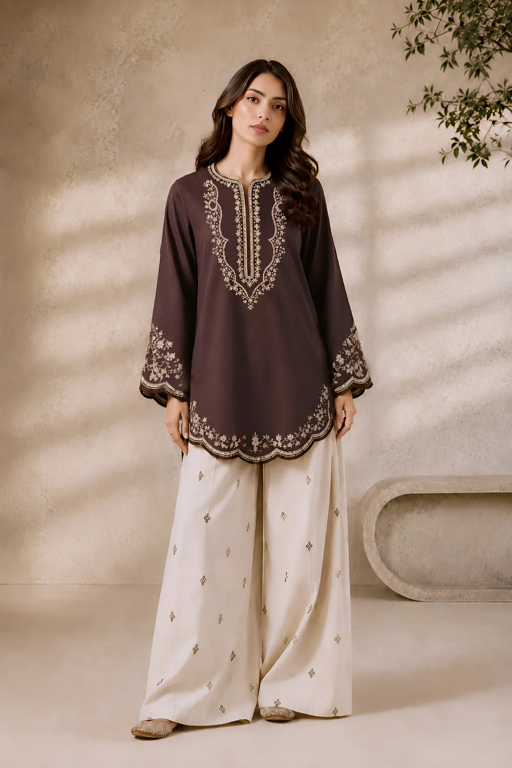 Nagma | Brown Embroidered Lawn 2PC Kurta Set