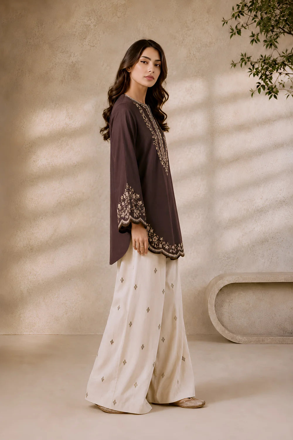 Nagma | Brown Embroidered Lawn 2PC Kurta Set
