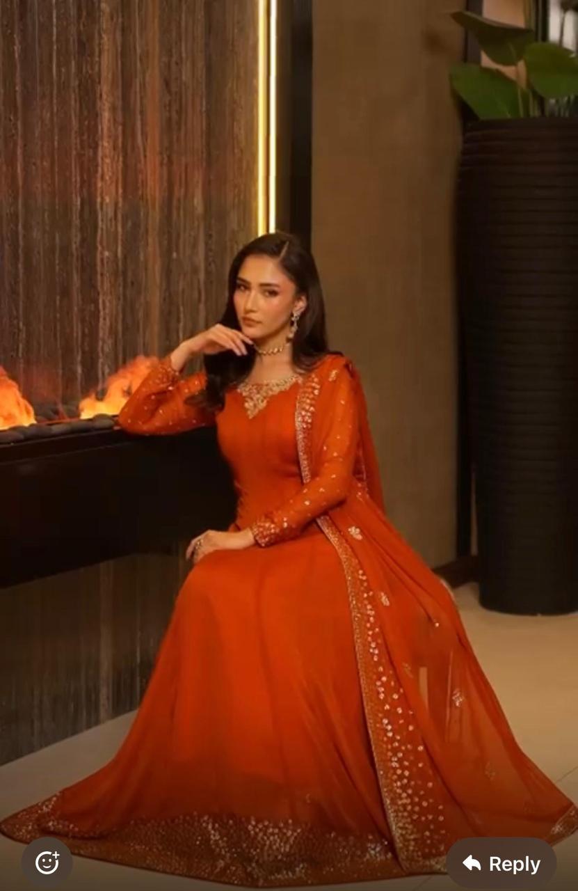 #MX112 Orange Chiffon Maxi 3 piece