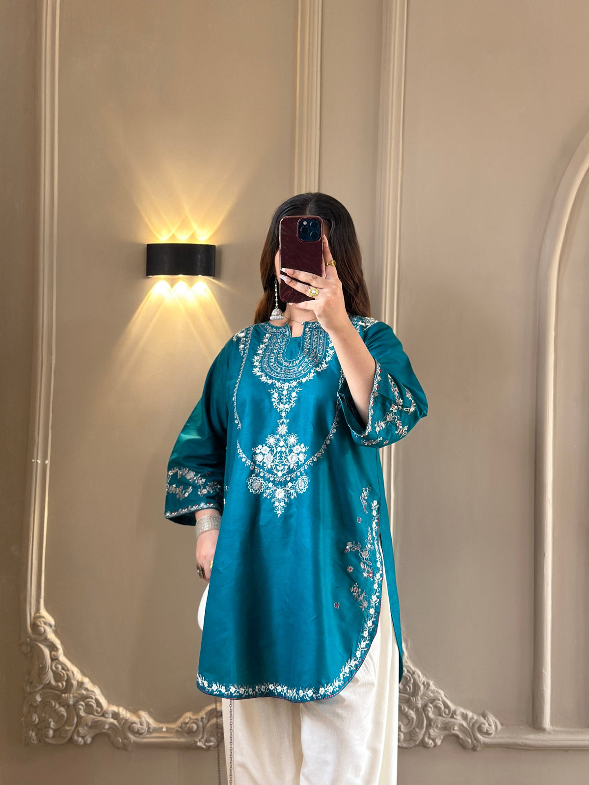Zirwa 2PC | Pine Green Embroidered Lawn Kurta with Farshi Shalwar