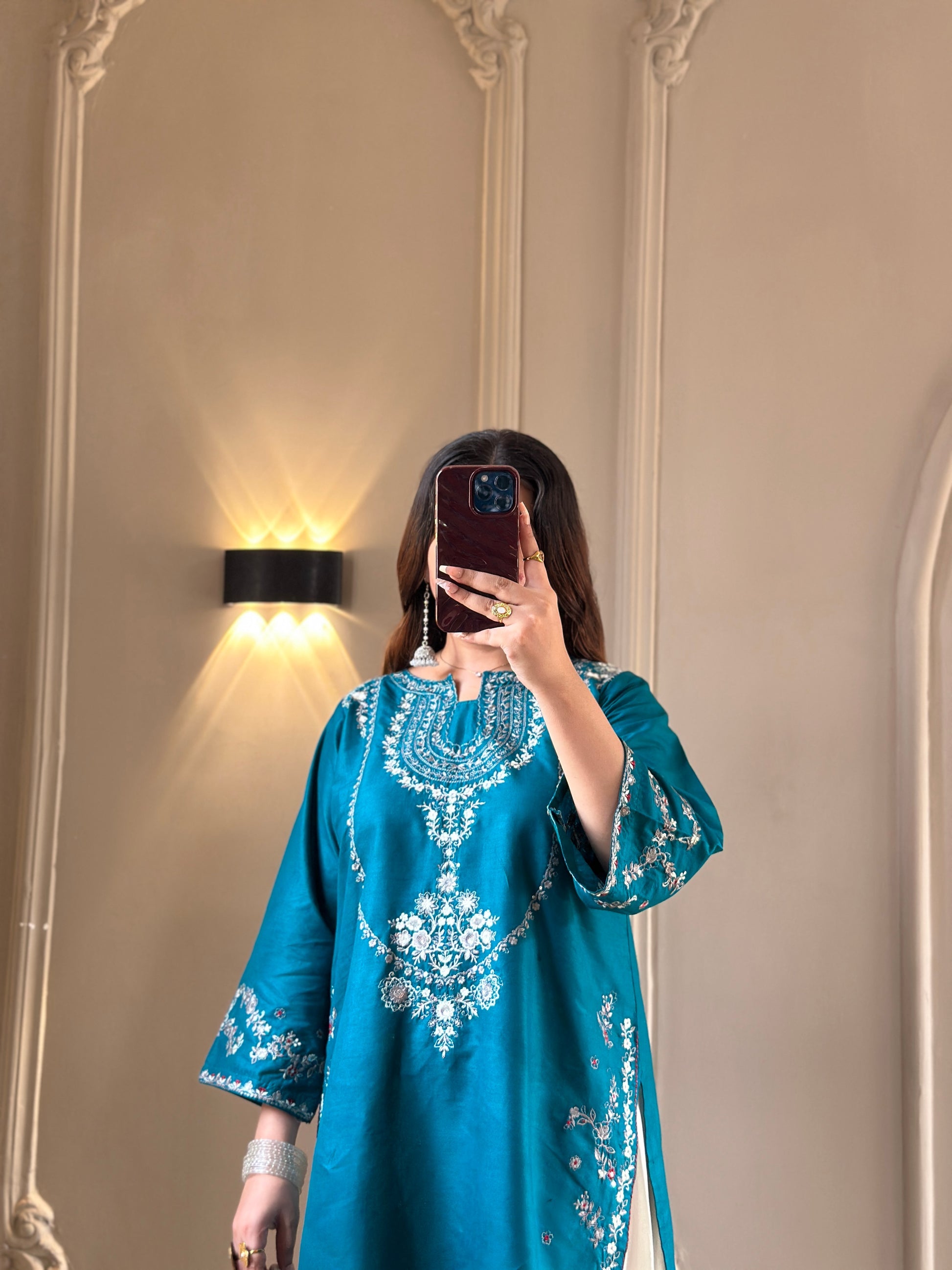 Zirwa 2PC | Pine Green Embroidered Lawn Kurta with Farshi Shalwar