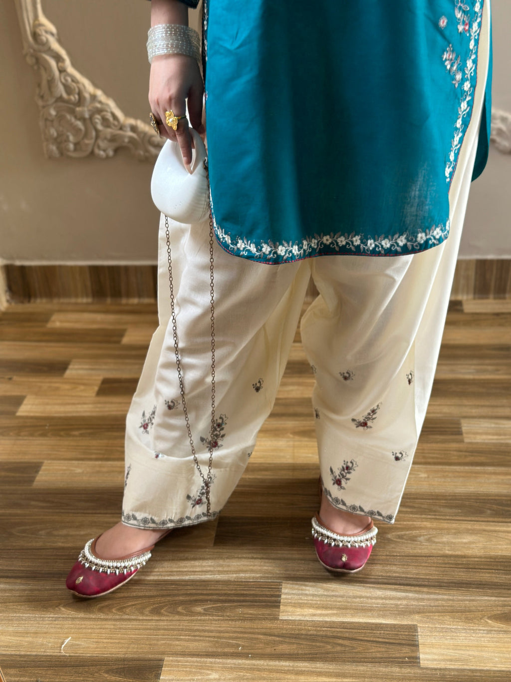 Zirwa 2PC | Pine Green Embroidered Lawn Kurta with Farshi Shalwar