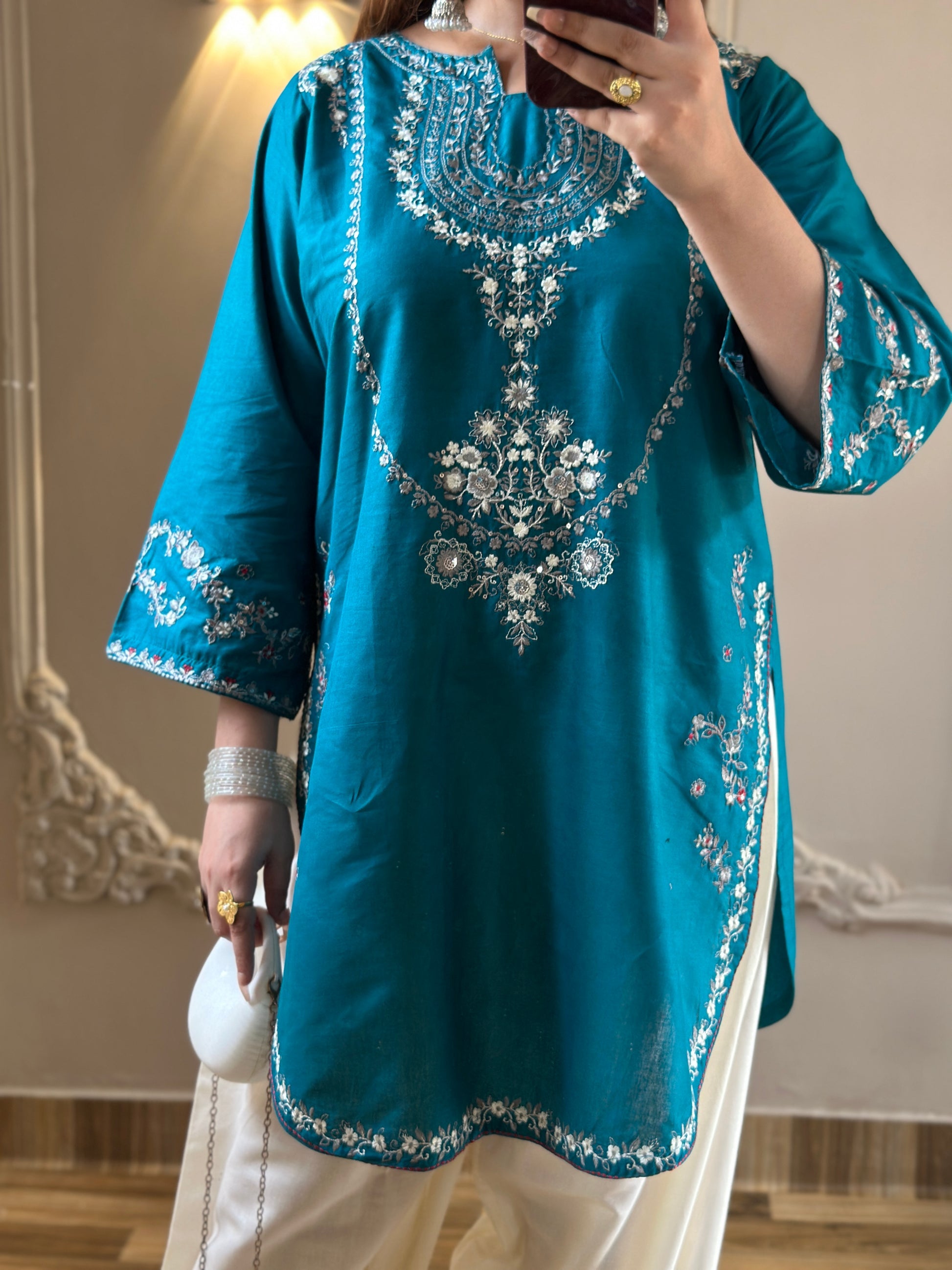 Zirwa 2PC | Pine Green Embroidered Lawn Kurta with Farshi Shalwar