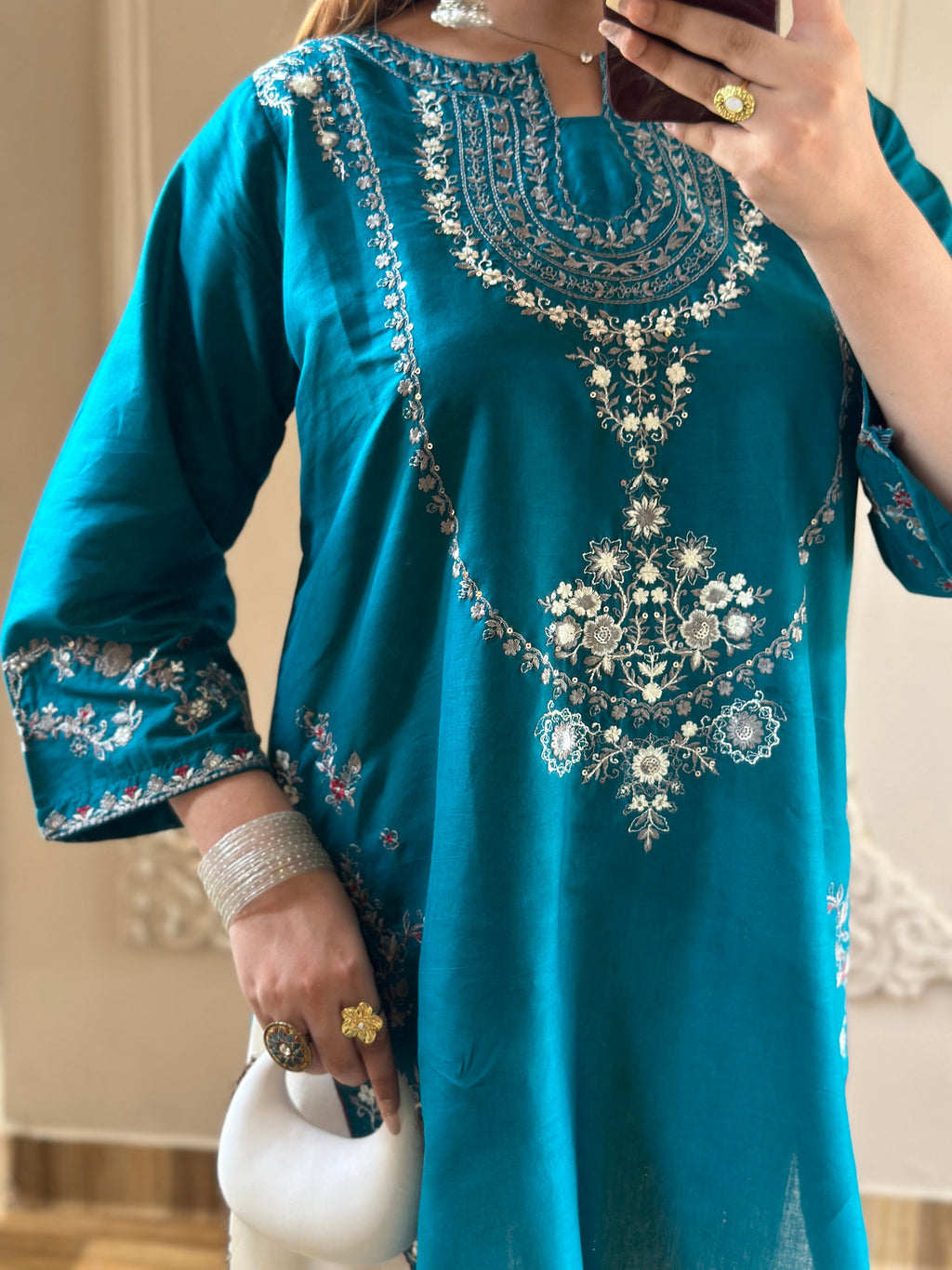 Zirwa 2PC | Pine Green Embroidered Lawn Kurta with Farshi Shalwar
