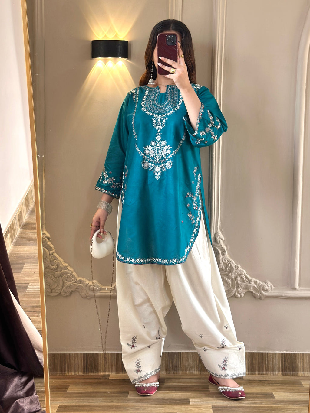 Zirwa 2PC | Pine Green Embroidered Lawn Kurta with Farshi Shalwar