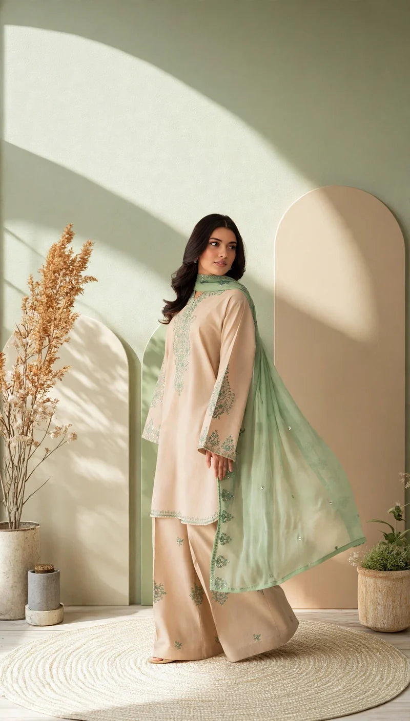 Beige Mist Embroidered Lawn Suit