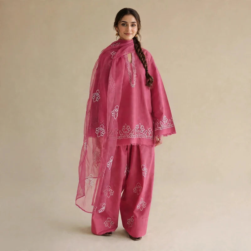 Pink Berry- Embroided 3 pieces suit for women