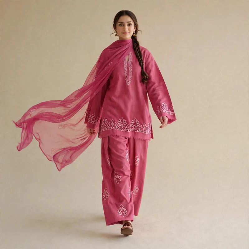 Pink Berry- Embroided 3 pieces suit for women