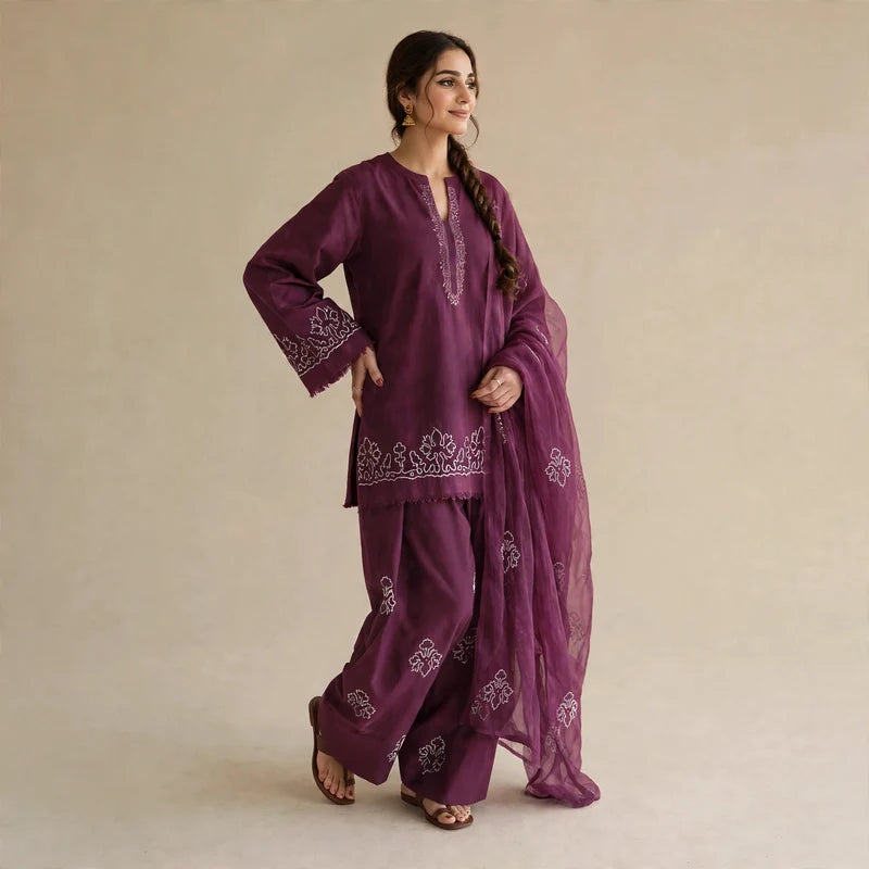 Pink Berry- Embroided 3 pieces suit for women