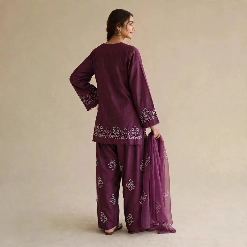Pink Berry- Embroided 3 pieces suit for women