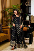 #MFC7384 Black Embroidered Chiffon Long Maxi (Size M/L)