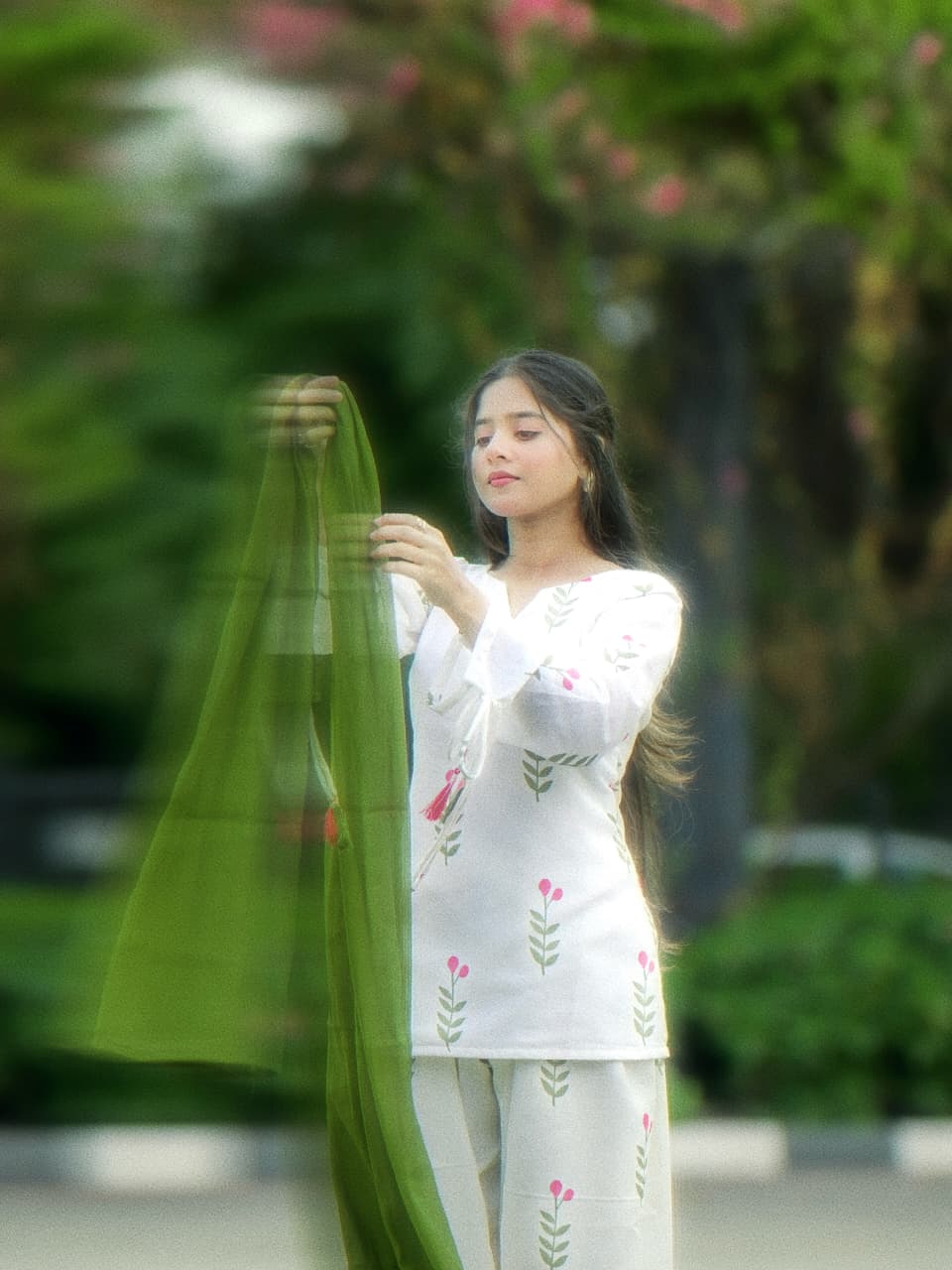 Aroosh 3PC | Yellow Green Embroidered Lawn Kurta with Farshi Shalwar & Chiffon Dupatta