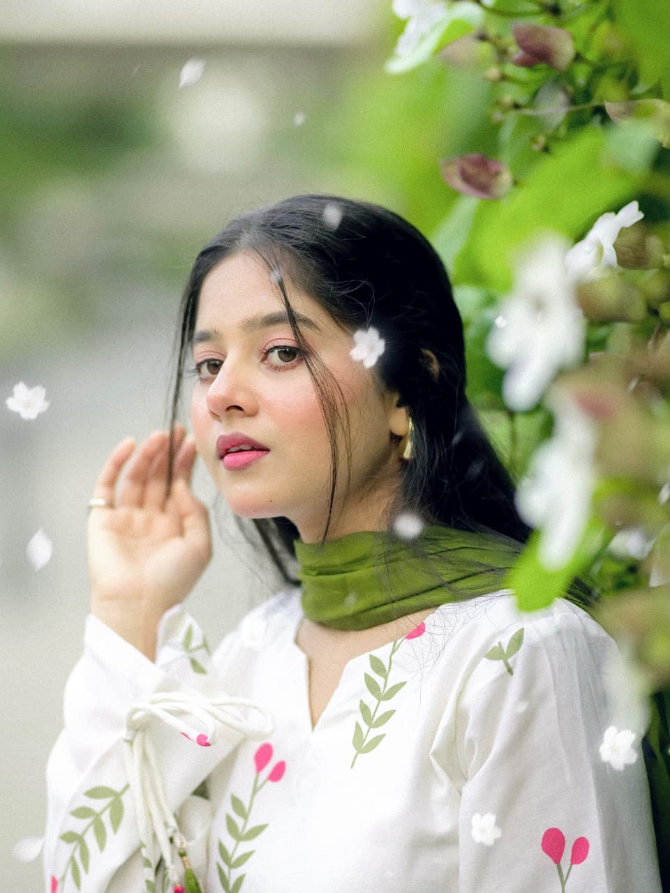 Aroosh 3PC | Yellow Green Embroidered Lawn Kurta with Farshi Shalwar & Chiffon Dupatta