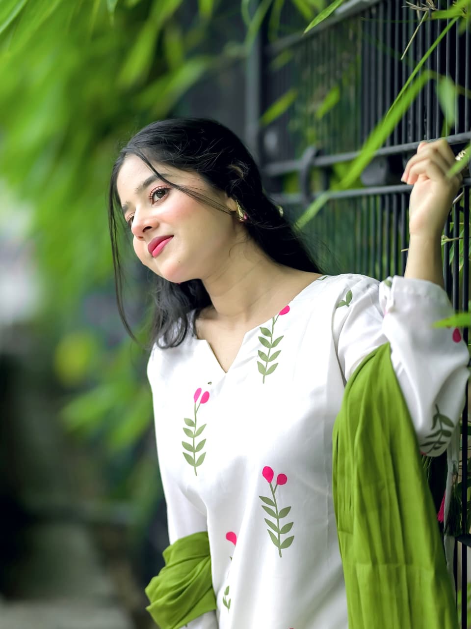 Aroosh 3PC | Yellow Green Embroidered Lawn Kurta with Farshi Shalwar & Chiffon Dupatta
