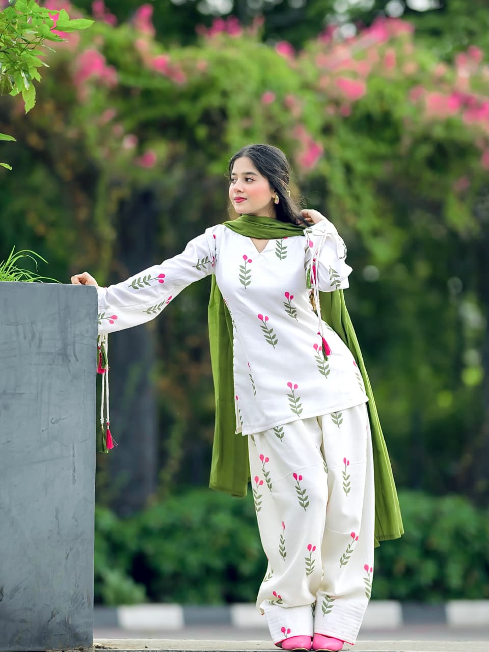 Aroosh 3PC | Yellow Green Embroidered Lawn Kurta with Farshi Shalwar & Chiffon Dupatta