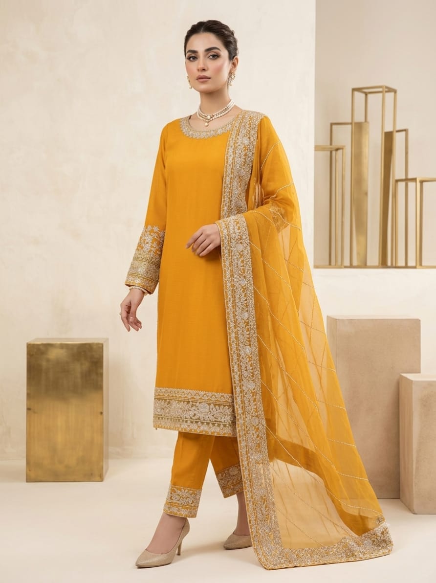 #YL001 Mustard Chiffon 3 piece
