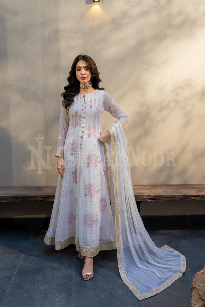 #BC0890 Off white Crinkle Maxi 3 piece