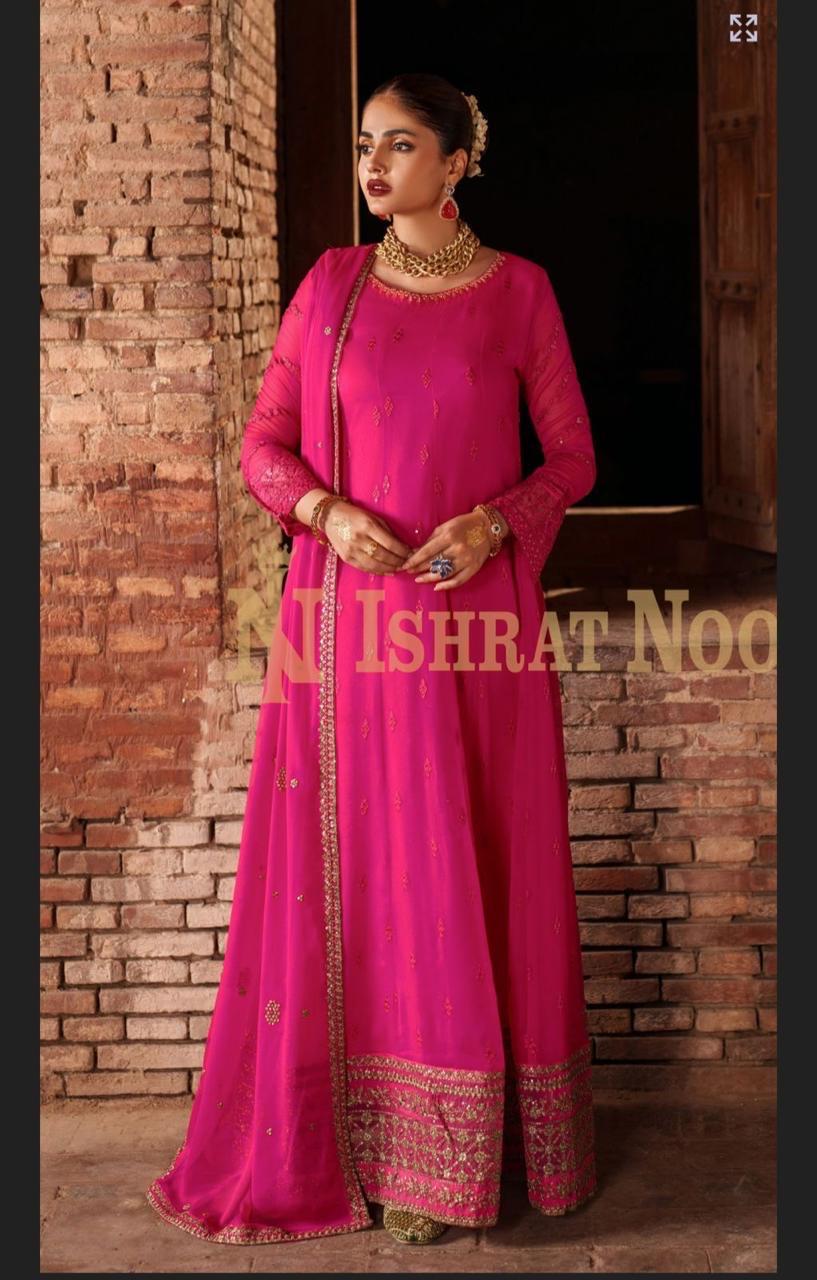 #PK001 Shocking pink Chiffon 3 piece