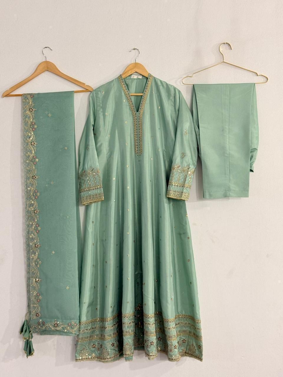 #PK002 stylish Mint Green Maxi 3 piece