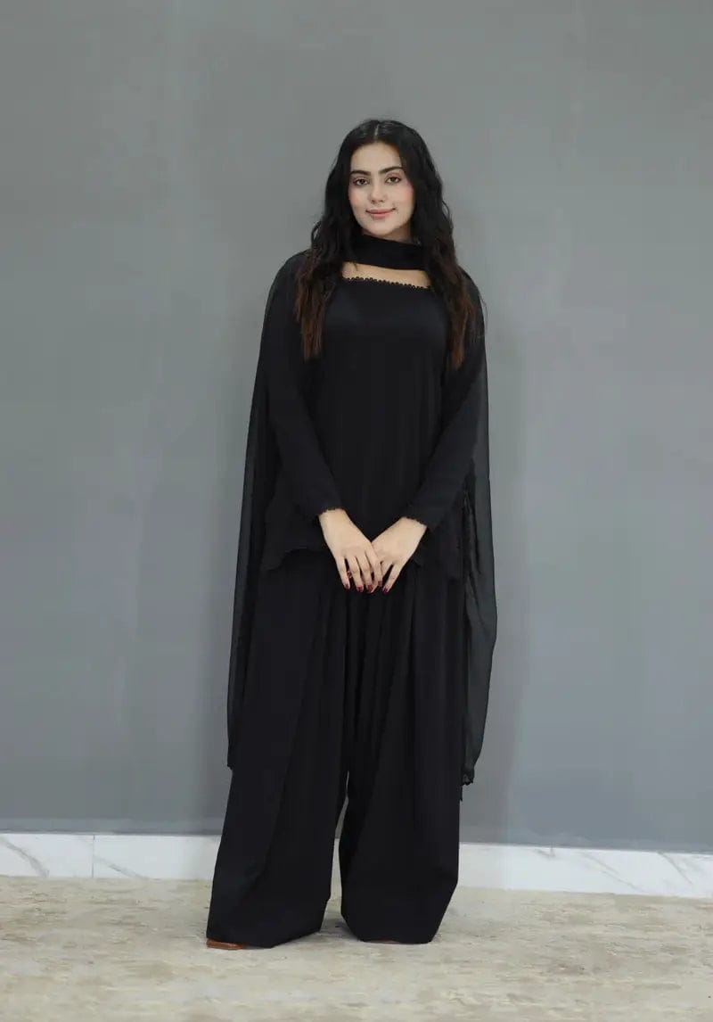 #EL3P-BLK Embroided 3 piece lawn stitched