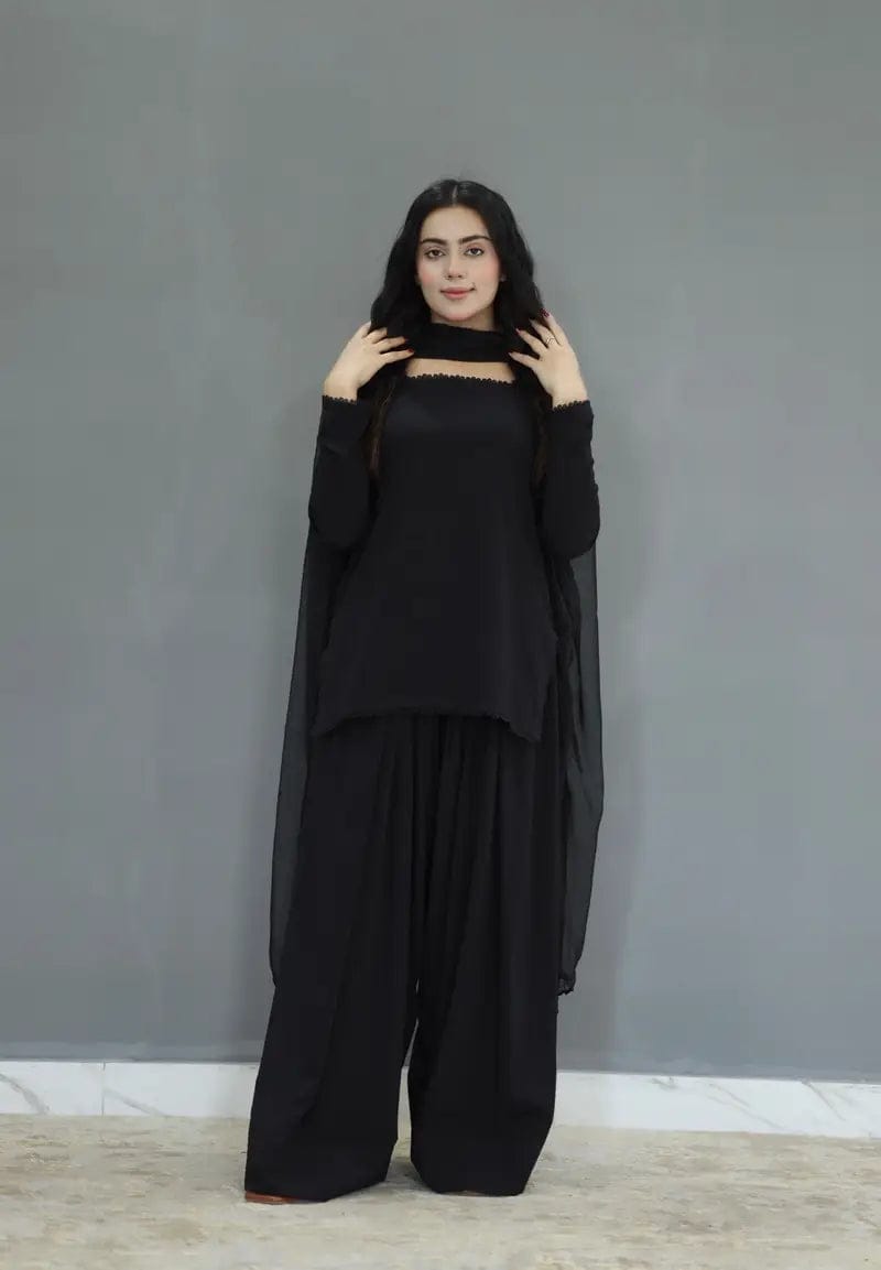 #EL3P-BLK Embroided 3 piece lawn stitched