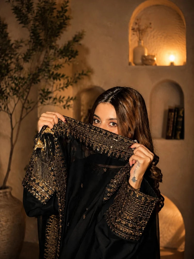 Black Pearl Lawn Suit | Tila Sequin Embroidered 3 Piece with Chiffon Dupatta