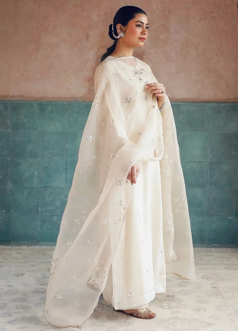 Noor-e-Eid Ivory Dress | Sequin Lace Trouser Festive Suit