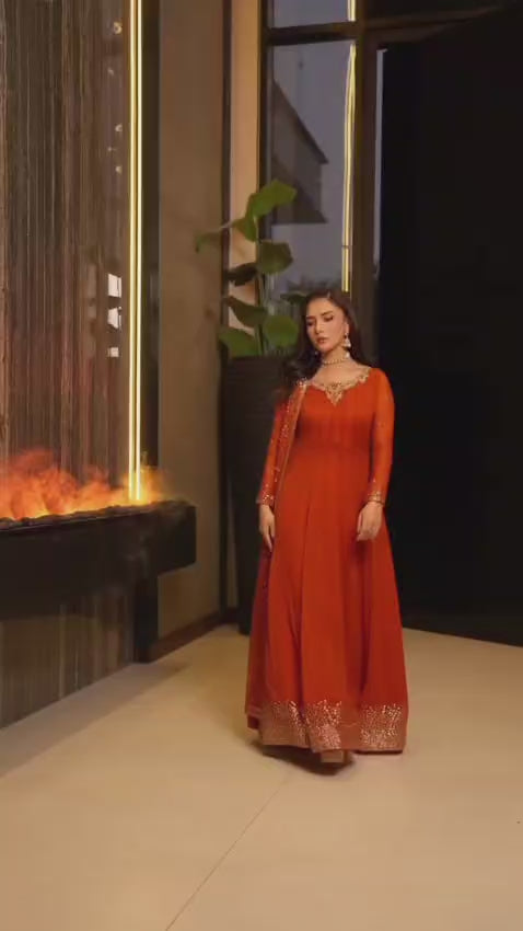 #MX112 Orange Chiffon Maxi 3 piece